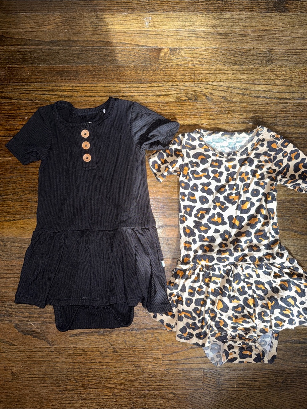 Posh Peanut Black Dress and Leopard Print Ruffle Dress Set